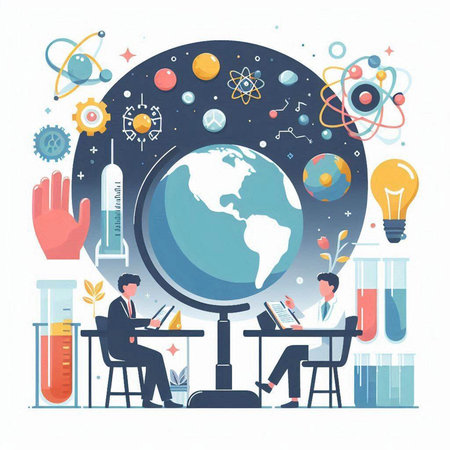 Science and education concept. Vector illustration in flat cartoon style. Design for banner, poster or print.のイラスト素材