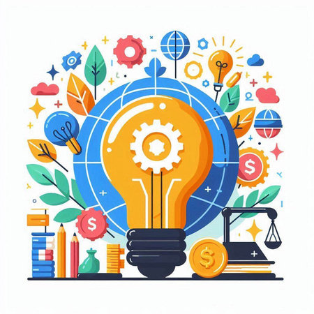 Flat design modern vector illustration concept of big idea, innovation, creativity, brainstorming, effective thinking.のイラスト素材