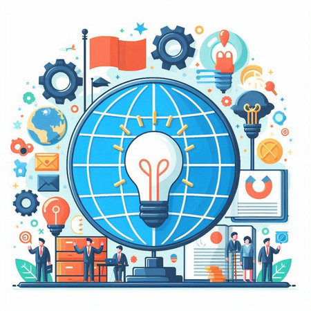 Concept of global business, global communication and networking. Vector illustrationのイラスト素材