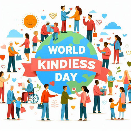 World Kindness Day. People around the globe. Vector illustration.のイラスト素材