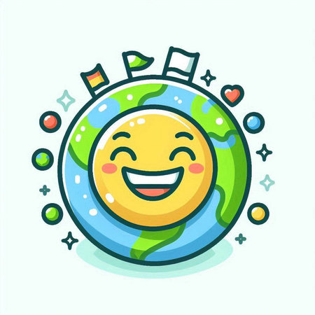 Cartoon planet earth with smiling face. Vector illustration. Cute cartoon character.のイラスト素材