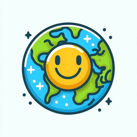 Cute cartoon planet earth with a smiling face. Vector illustration.のイラスト素材