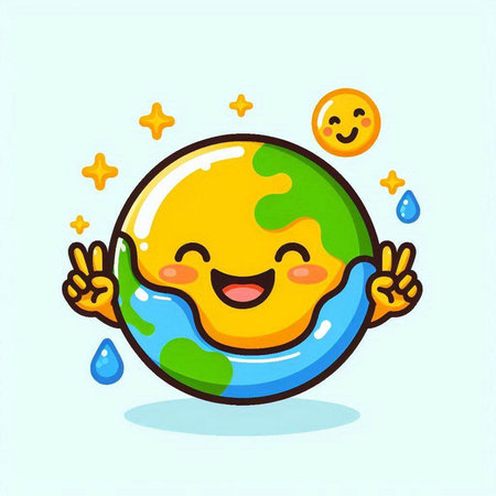 Cute cartoon planet earth character with smiling face. Vector illustration.のイラスト素材