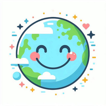 Cute cartoon planet earth with smiling face. Vector flat illustration.のイラスト素材