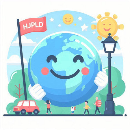 Happy earth day concept. Cute cartoon character with smiling face. Vector illustrationのイラスト素材