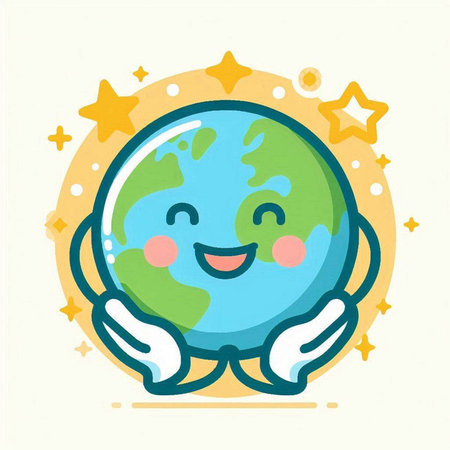 Cute cartoon earth. Vector illustration on white background. Earth day.のイラスト素材