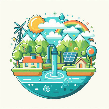 Ecology concept. Vector illustration in flat linear style. Green energy.のイラスト素材