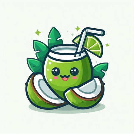 cute coconut juice character isolated on white background. vector illustration.のイラスト素材