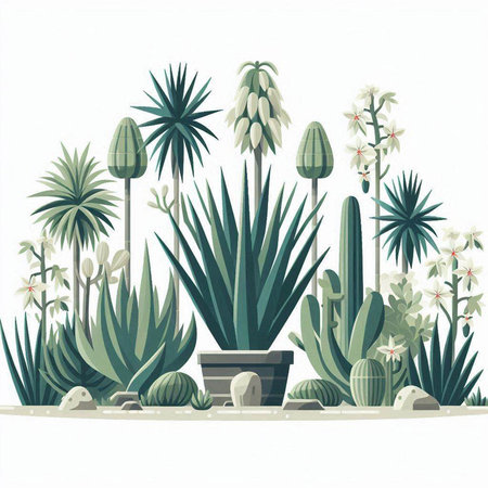 Cactuses and succulents on a white background. Vector illustration.のイラスト素材