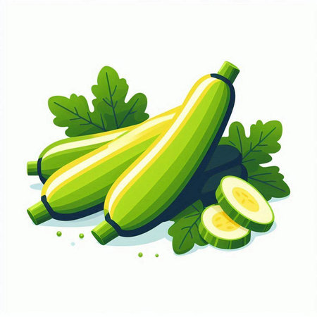Fresh zucchini vegetable isolated on white background. Vector illustration.のイラスト素材