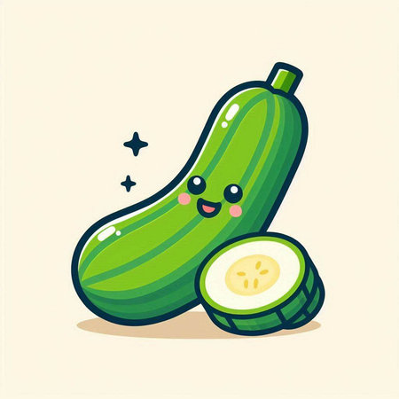 Cute cartoon zucchini character. Vector illustration. Cute vegetable character.のイラスト素材