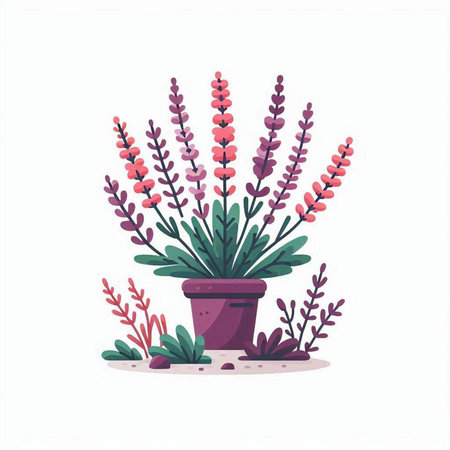 Flowerpot with lavender. Vector illustration in flat cartoon style.のイラスト素材