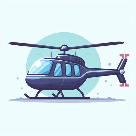 Helicopter. Vector illustration in flat cartoon style on blue background.のイラスト素材