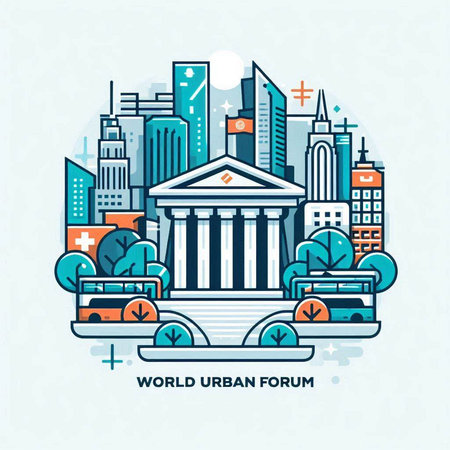 Flat line art style design of the city. Vector illustration.のイラスト素材