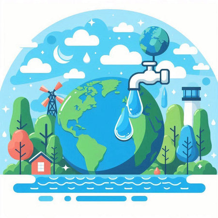 Ecology concept, save the planet, save water, vector illustrationのイラスト素材