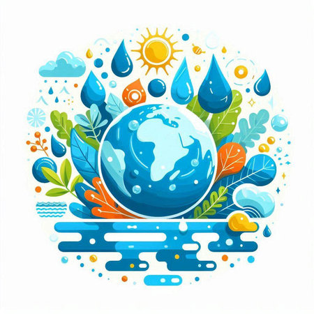 Planet Earth with water drops on the background of nature. Vector illustration.のイラスト素材