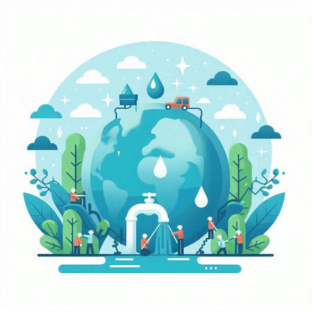 Save the planet. Save water concept. Flat design vector illustration.のイラスト素材