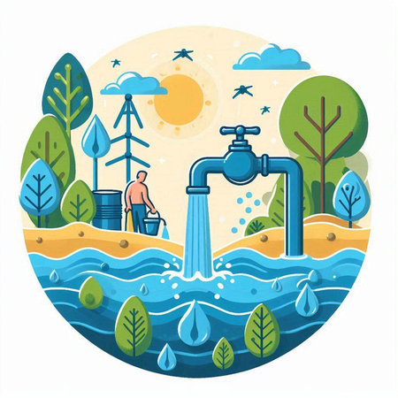 Save water concept. Vector illustration in flat cartoon style. Ecology concept.のイラスト素材