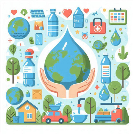Save the planet. Save water concept. Vector illustration in flat style.のイラスト素材
