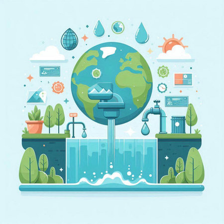 Ecology and water saving concept. Flat style vector illustration. Environment protection.のイラスト素材