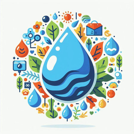 Ecology concept. Water drop in circle shape. Vector illustration.のイラスト素材