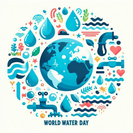 World Water Day poster with water drop and world map. Vector illustration.のイラスト素材