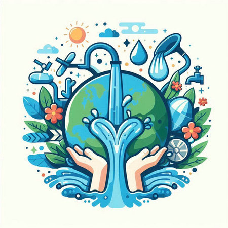 World water day concept. Vector illustration in doodle style.のイラスト素材