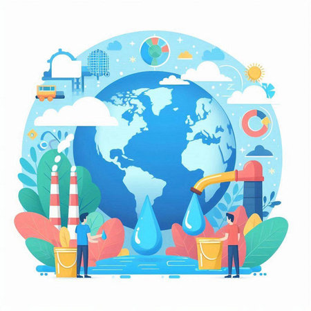 World Water Day Vector Illustration. Environmental Protection and Pollution Concept.のイラスト素材