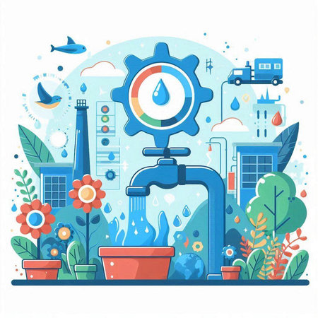 Plant and water supply. Vector illustration in a flat style.のイラスト素材