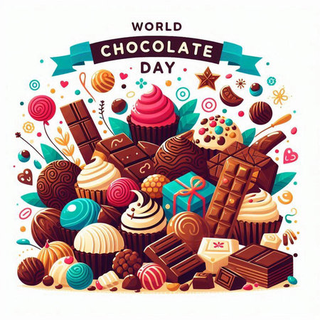 World Chocolate Day poster with sweet candies and sweets. Vector illustrationのイラスト素材