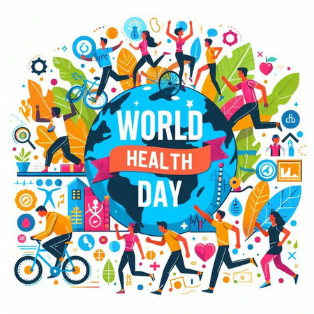 World Health Day concept with people around the world. Vector illustration.のイラスト素材