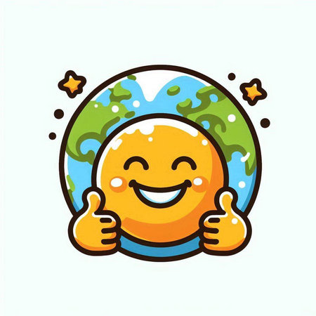 Cute cartoon planet earth character with thumbs up. Vector illustration.のイラスト素材