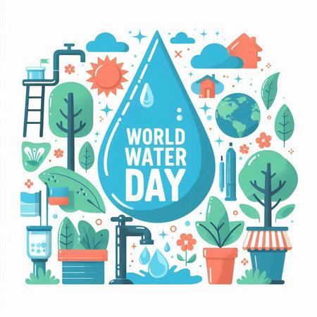 World Water Day concept in flat design style. Vector illustration. World Water Day.のイラスト素材