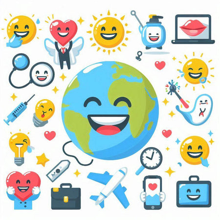 Set of cute icons on the theme of travel around the world.のイラスト素材