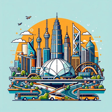 Kuala Lumpur skyline with skyscrapers and cars. Vector illustration.のイラスト素材