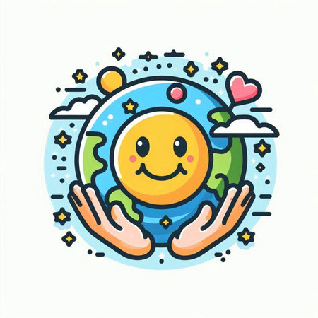 Cute happy planet earth with hands. Vector flat cartoon character illustrationのイラスト素材