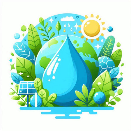 Ecology concept with water drop and solar panel. Vector illustration.のイラスト素材