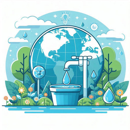 Save the planet, save water concept. Flat style vector illustration.のイラスト素材