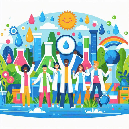 Scientific research and development. Vector illustration in flat cartoon style.のイラスト素材