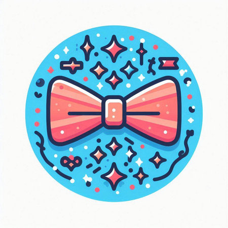 Vector illustration of bow tie with stars and confetti in circle.のイラスト素材