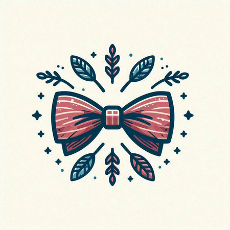 Vector illustration of a bow tie and feathers. Hand drawn style.のイラスト素材