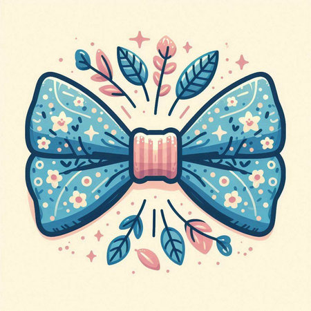 Vector hand drawn illustration of a bow tie with flowers and leaves.のイラスト素材