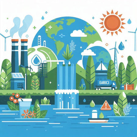 Ecology concept. Vector illustration in flat style. Renewable energy.のイラスト素材