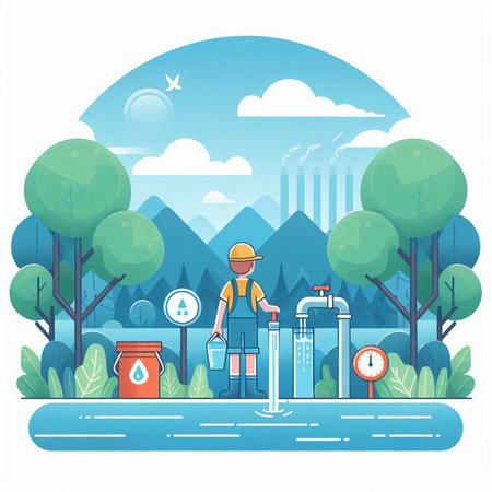 Vector illustration of a man working in the park. Vector illustration.のイラスト素材