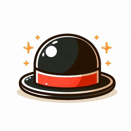 Illustration of a black hat with red ribbon on white background.のイラスト素材