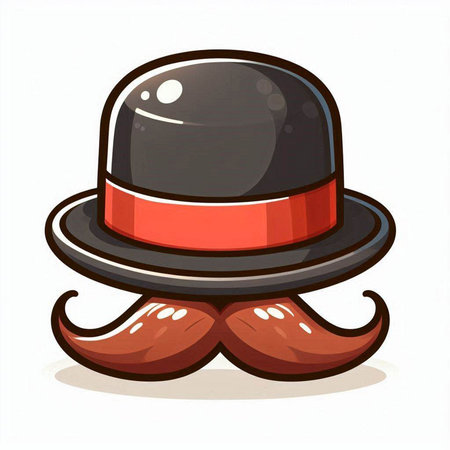Illustration of a black top hat and mustache on a white backgroundのイラスト素材