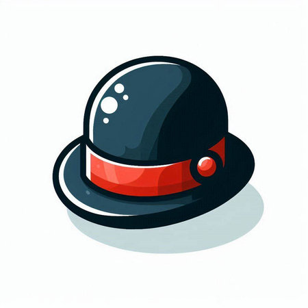 Vector illustration of a black hat with red ribbon on a white backgroundのイラスト素材