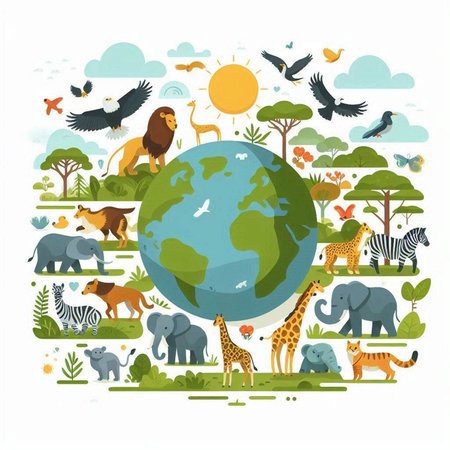 Animals around the world, flat design, vector illustration, eps10のイラスト素材