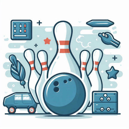 Vector illustration of bowling theme. Flat line art design for web, site, advertising, banner, poster, board and print.のイラスト素材