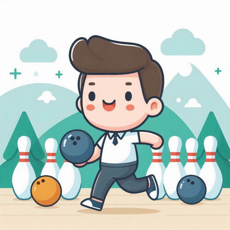 cute boy playing bowling in the park cartoon vector illustration graphic designのイラスト素材